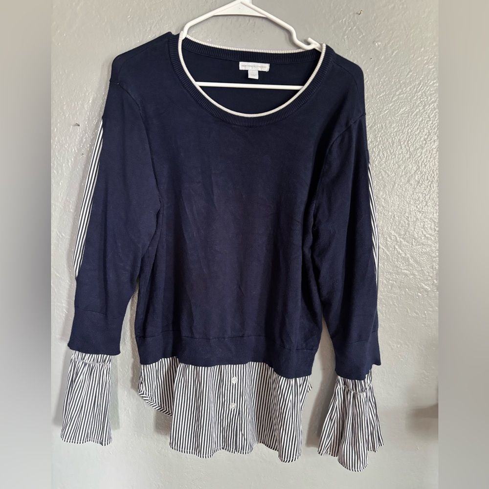 New York & Company Sweater Top Women’s large Blue White Striped Preppy Work‎